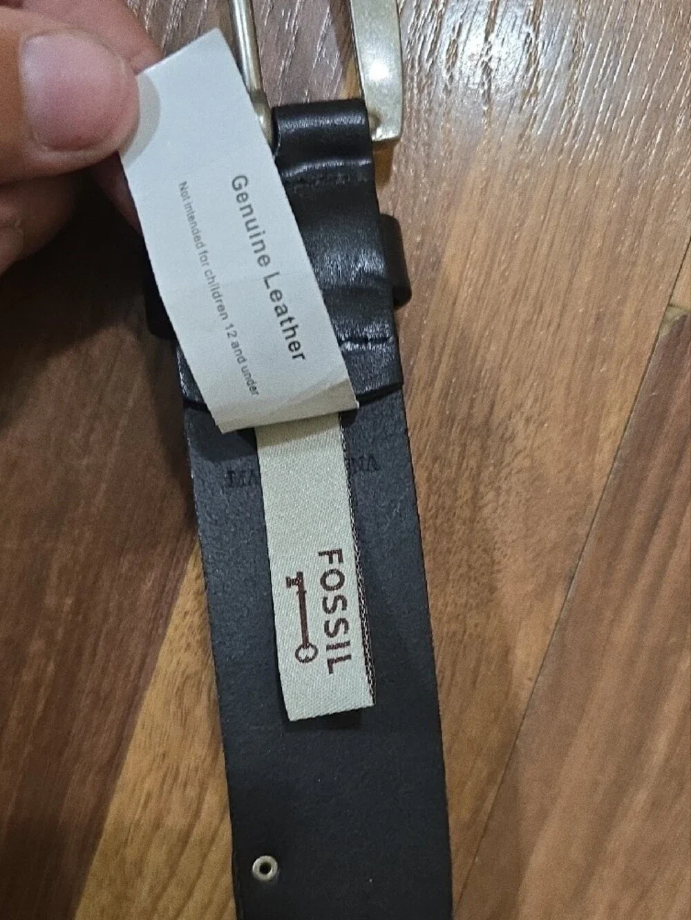 NWT Fossil Black Belt with Silver Chain Detail Size Large